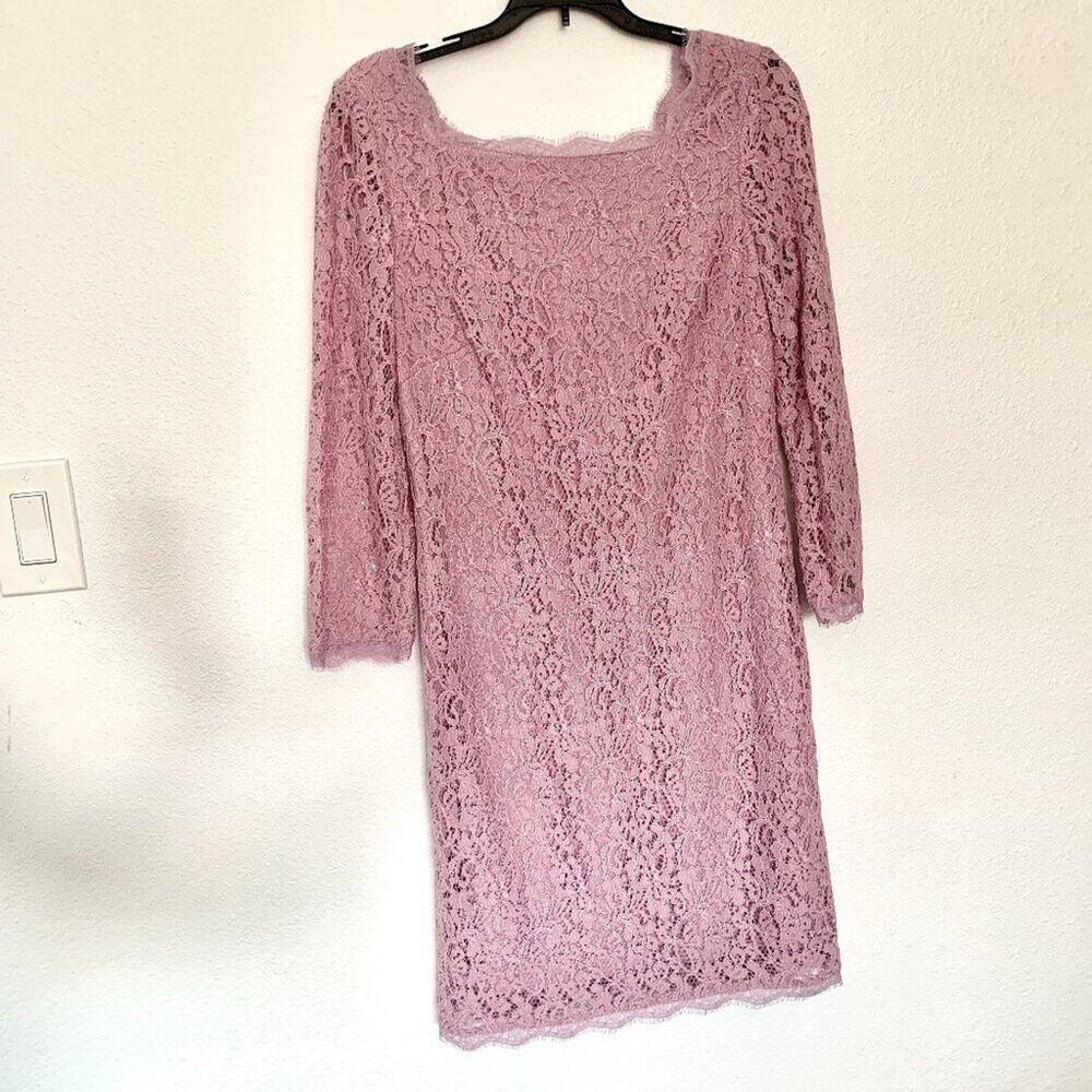 Adriana Papell Lilac Lace Square Neck Dress